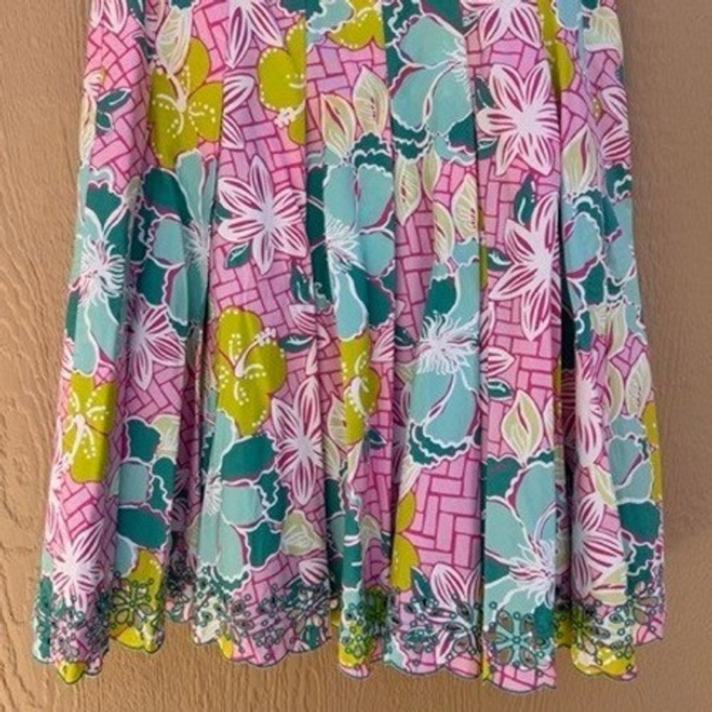 Lilly Pulitzer Womens Pink Floral Pleated Skirt Size 4 Eyelet Cottage Tropical - Picture 10 of 10
